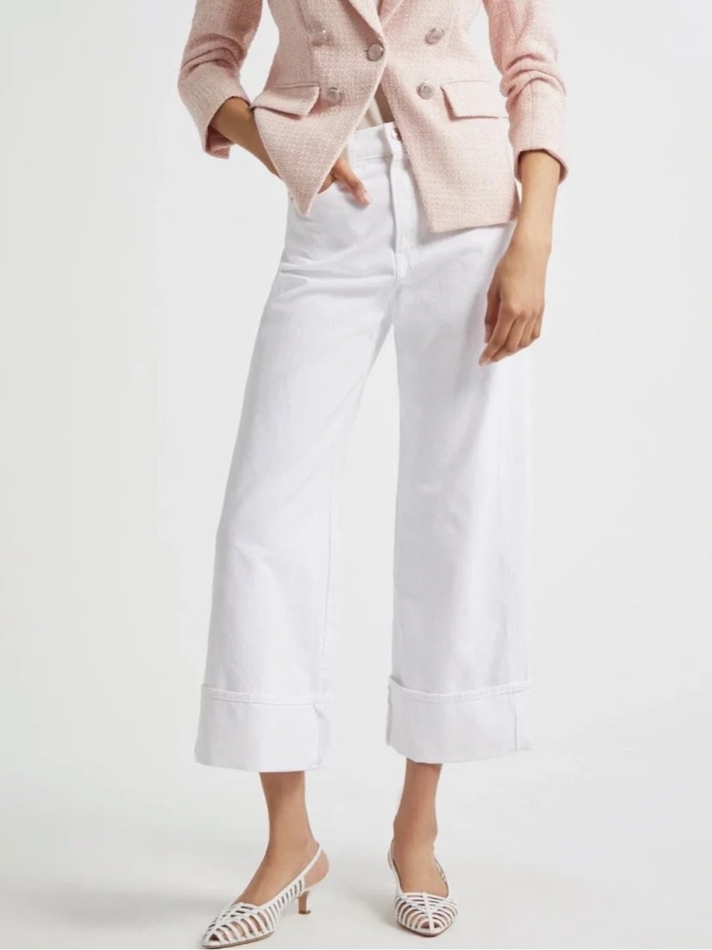 Veronica Beard HR Taylor Wide Leg Cuffed Crop Jeans size 31 White EUC women’s